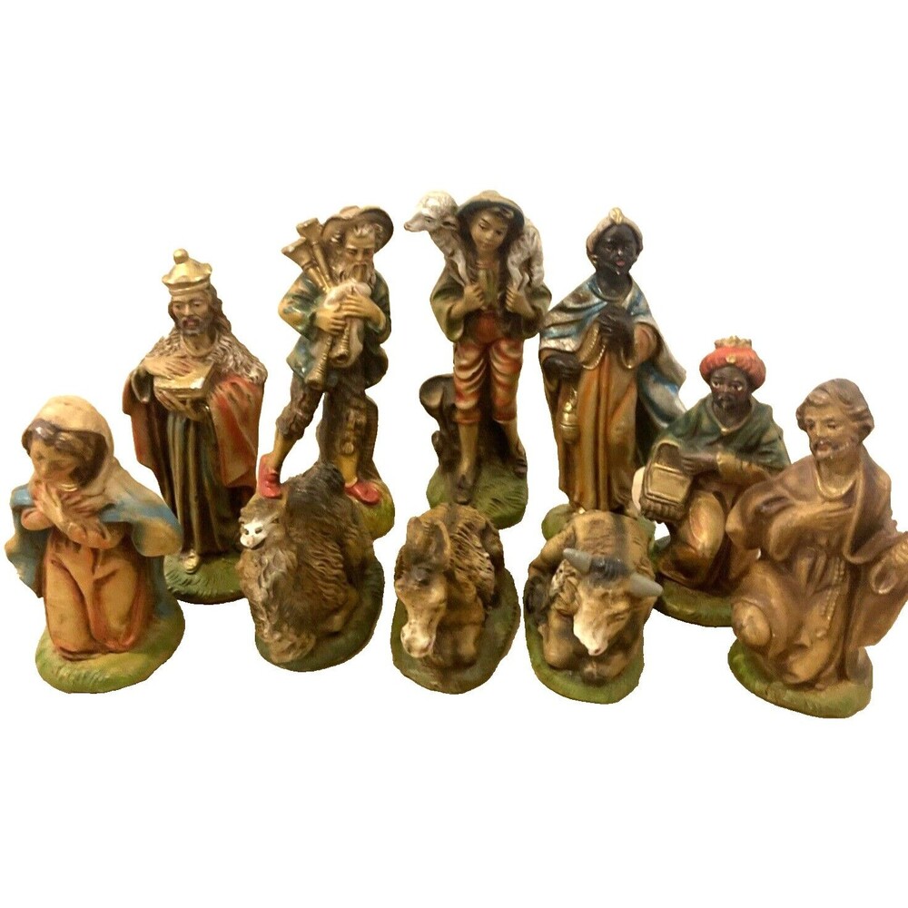 Vintage Nativity Wise Men Kings Made In Italy Hard Plastic Tallest 4.5"
